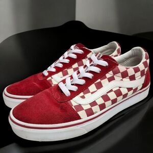 Vans Old Skool Racing Red Checkerboard Womens 8.5 Mens 7 Skater Sneakers Suede
